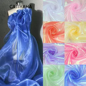 Vải CATIYAHA Organza, Vải tuyn Laser Sáng Bóng Mỏng, Trang Trí Vải Tulle Trong Suốt Organza Váy Vải Cưới