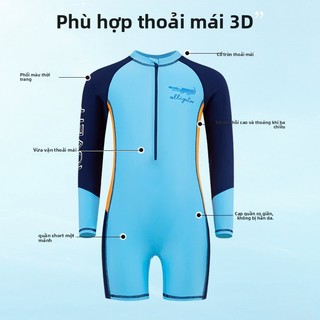Đồ bơi liền thân cho bé - Họa tiết cá sấu dễ thương, tay dài nhanh khô, mặc đi biển mùa hè