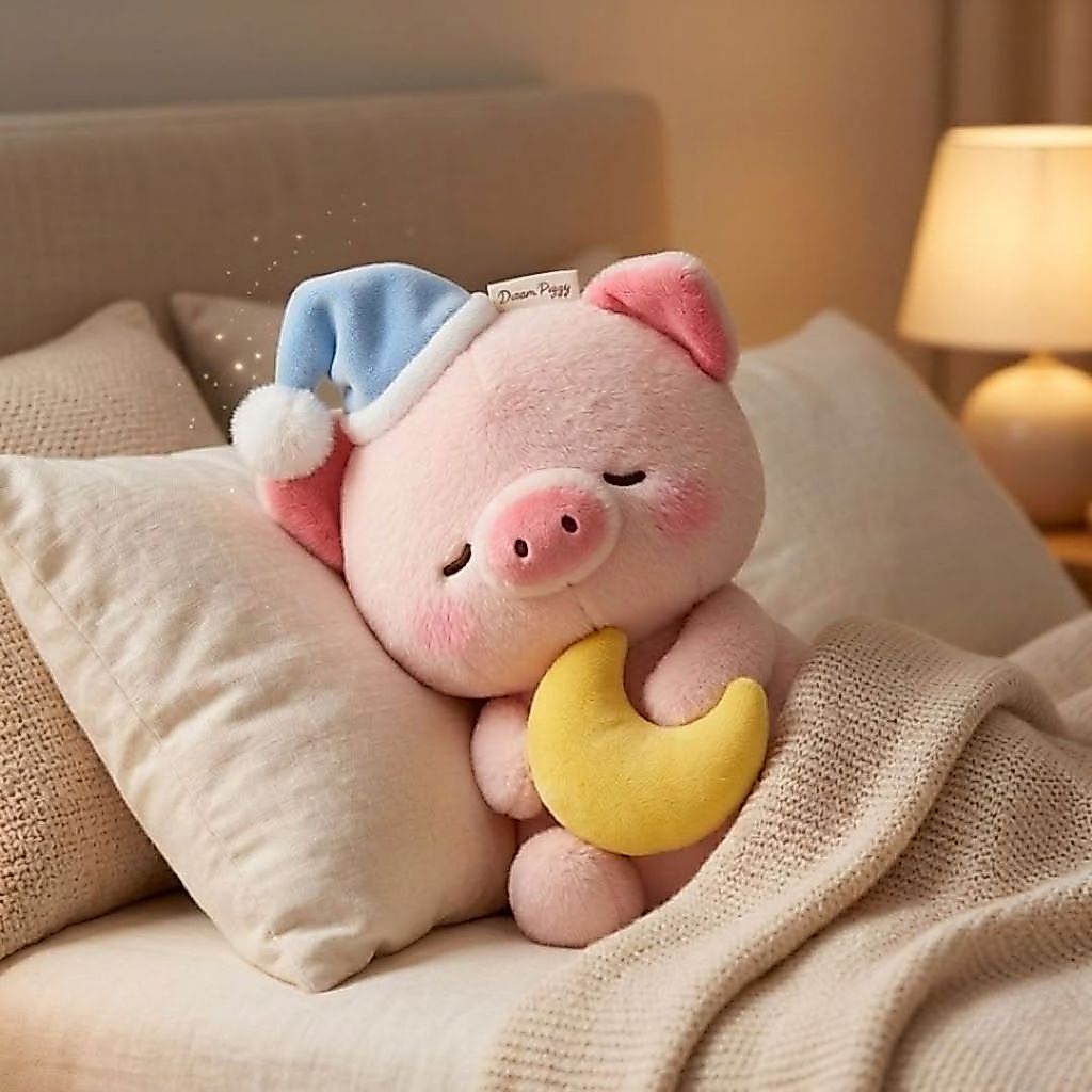 Gấu Bông Heo Ngủ Gật Đội Mũ Ôm Trăng Siêu Đáng Yêu, Thú Nhồi Bông Lợn Hồng Ôm Ngủ Mềm Mịn Làm Quà Tặng Bạn Gái, Bé Gái