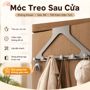 Móc Treo Sau Cửa – Không Khoan, Dán 3M, Tiết Kiệm Diện Tích – Treo Áo, Mũ, Túi – Dùng Phòng Ngủ & Sau Cửa