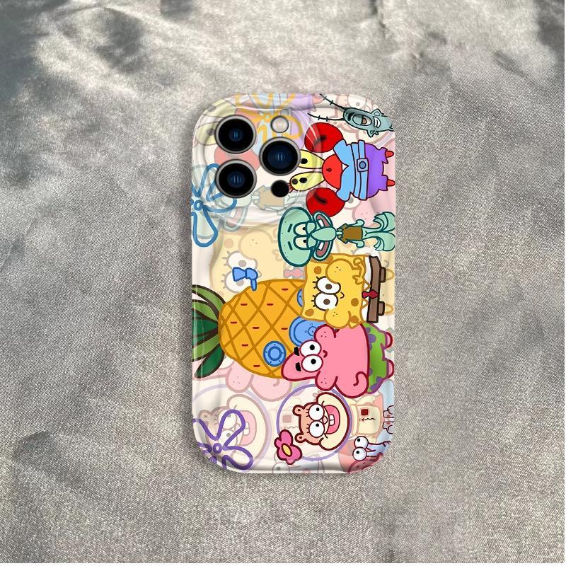 Thích Hợp Cho iPhone 17 16 15 14 13 12 11 Pro Max Plus 17 AIR 3D Wave Mềm TPU SpongeBob SquarePants Vỏ Điện Thoại Chống Sốc