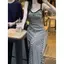 Váy dài kiểu Pháp dành cho nữ Xuân Hè Phong cách mới Slim-fit Slimer Look Design Strip