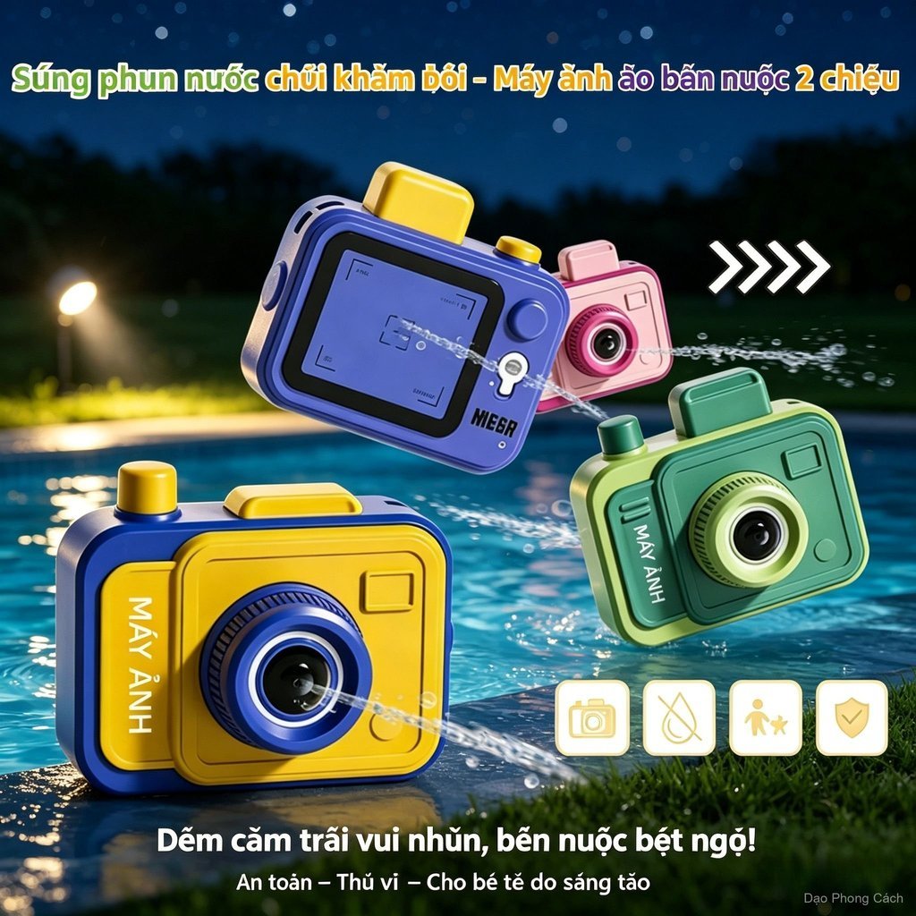Máy Ảnh Xịt Nước Hai Mặt - Đồ chơi prank vui nhộn, chơi nước lễ hội Songkran | Quà tặng trẻ em, tiệc bể bơi