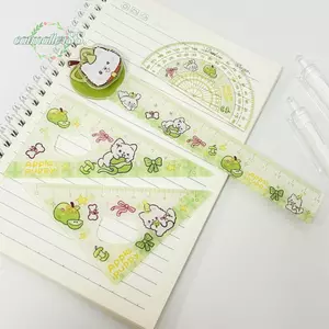CATMALLER88 4 Bộ Thước, Acrylic Đo Vẽ Văn Phòng Phẩm Thước Thẳng, Mèo Con Màu Đỏ / Xanh Chó Con Protractor Học Sinh