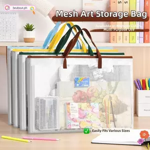 Túi dự án BEABOUT A3, Túi lưới nghệ thuật lưới PVC đa chức năng, Công suất lớn sáng tạo dày có dây kéo và tay cầm Túi lưu trữ Đồ dùng văn phòng