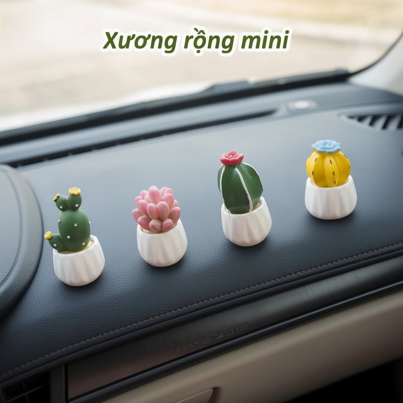 mô hình xương rồng mini sen đá trang trí taplo xe hơi để bàn nhựa chống nắng dễ thương