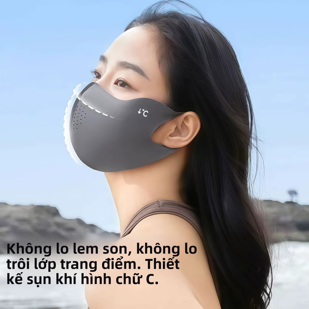 Mặt nạ chống nắng nữ nhẹ thoáng khí, sử dụng chất liệu lụa băng, có chức năng chống tia cực tím, thích hợp cho việc đi xe máy mùa hè.