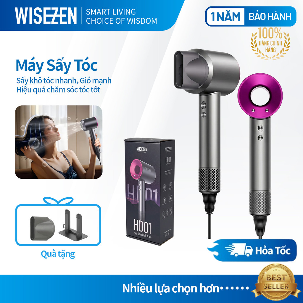 Máy Sấy Tóc Ion âm Wisezen 2 Chiều Nóng Lạnh Cao Cấp Công Suất Có Ion âm 3 Cấp độ Gió 3 Cấp độ Nhiệt Bảo Hành 12 Tháng