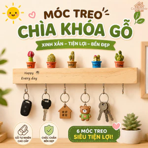 móc treo chìa khóa gỗ nguyên khối dán tường không khoan kệ treo đồ lối vào decor nhà