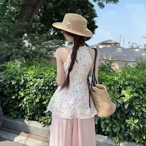 AA Mùa Hè Hàn Quốc Ngọt Ngào Hoa Xoắn Halterne Áo Vest Không Tay Thường Ngày Cho Nữ VN