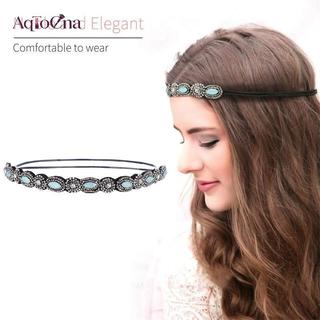 AqToCna Pha Lê Ngọc Cương Bohemian Phụ Kiện Tóc Kim Cương Giả Đính Hạt Băng Đô Quấn Tóc Co Giãn Phong Cách Hàn Quốc AqToCna