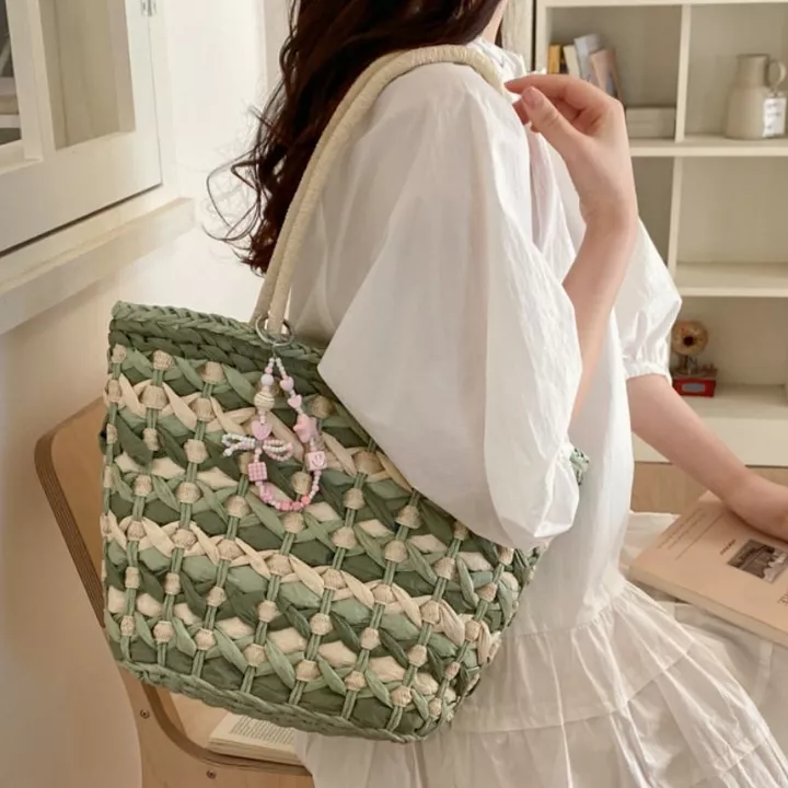 Women's Woven Straw Shoulder Bag – Large, for Work – 2