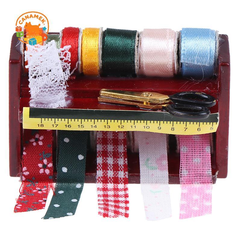 CANAMEK 1 Hộp May Thu Nhỏ 1: 12 Có Kéo Bộ Phụ Kiện Trang Trí Nhà Búp Bê CSF