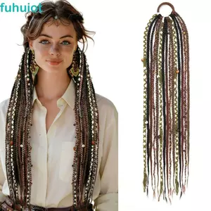 FUHUIOT Handmade Bím Bẩn, Dây Tóc 24Inch Phong Cách Bohemian Bện Tóc Giả Đuôi Ngựa Tóc Giả, Viking Tóc Đuôi Ngựa Nối Dài Móc Đấm Bốc Tự Nhiên Băng Đô Kim Cho Nữ