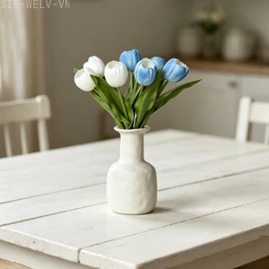 {WELV}Indoor Artificial Tulips Made from Silk and PU with Flocked Petal Surface Detail
