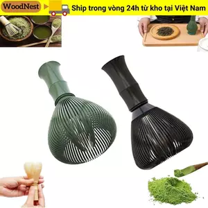 Máy đánh trứng nhựa WOODNEST, có giá đỡ máy đánh trứng bằng nhựa Matcha, Máy đánh trứng bột trà xanh di động có thể tái sử dụng mịn màng Phụ kiện bộ trà