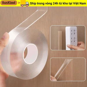 Băng keo hai mặt SUNKISSD, Băng Nano trong suốt dính chắc chắn, Băng không dấu vết chống nước hai mặt có thể tái sử dụng