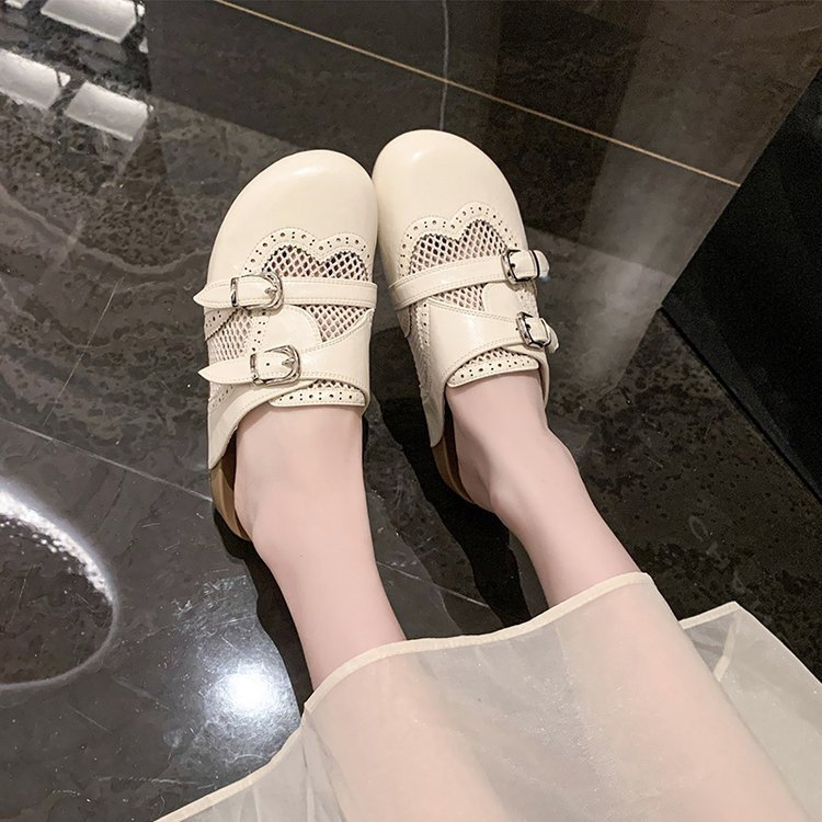 Mùa Hè Phong Cách Mới Lưới Rỗng Thoáng Khí Thường Ngày Đế Bằng Slip-On Muller Dép Dép Thời Trang Thoải Mái Mặc Ngoài Chống Trơn Trượt Mặc