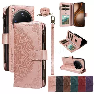 Ốp Lưng Cho OPPO Find X9 Da Mandala Siêu Nổi 9 Tờ Khe Cắm Thẻ Dây Đeo Tay Chống Rơi Vỏ Điện Thoại