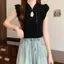 Mùa hè Phong cách mới Phong cách dân tộc Yếu tố phong cách Trung Quốc mới Khóa đứng cổ áo dệt kim Thiết kế áo Vest cảm giác xếp li hàng đầu