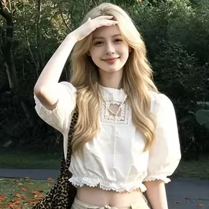Áo sơ mi ngắn kiểu Pháp mùa hè tay phồng cho nữ Hot Girl Pure Desire Rỗng Sang Trọng Cảm giác cao cấp