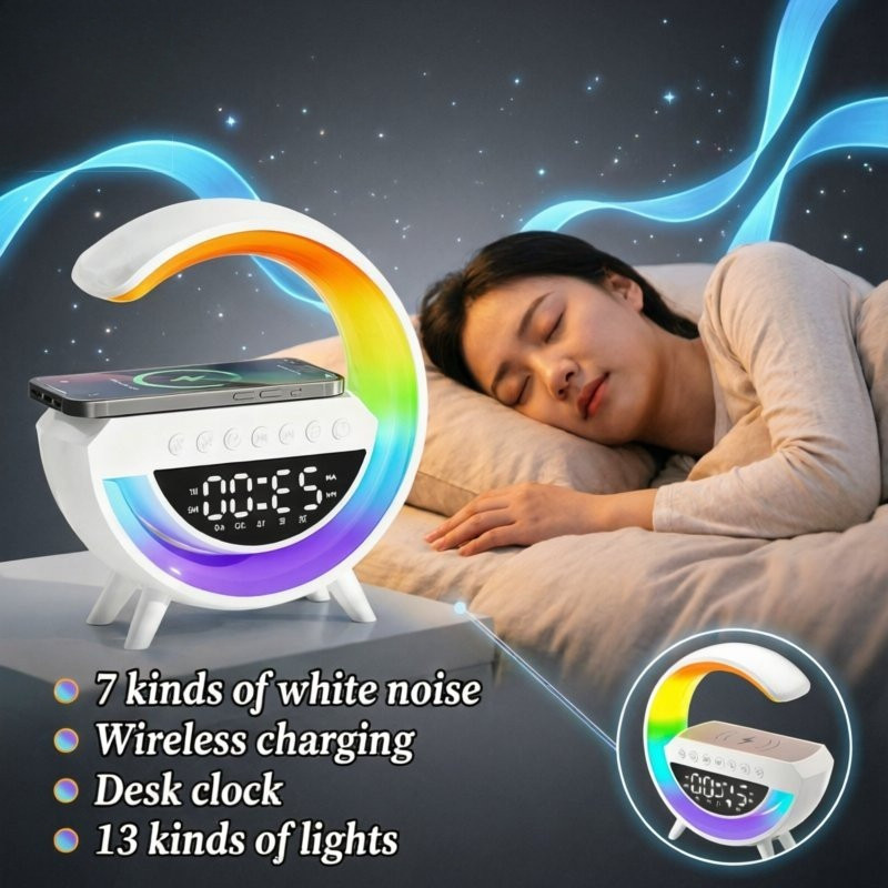 Loa Bluetooth hình chữ G sạc không dây đèn LED RGB báo thức âm thanh HD pin lớn cho văn phòng