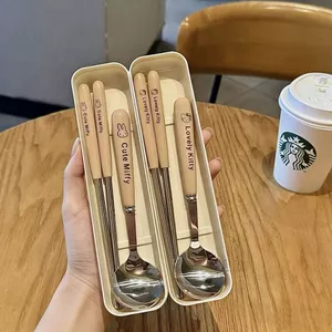 Tay Cầm Bằng Gỗ Dễ Thương Đũa Bộ Thìa Hộp Nĩa Giá Trị Cao Ký Túc Xá Sinh Viên Văn Phòng Nhân Viên Đi Chơi Bộ Đồ Ăn Di Động 6.12