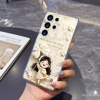 Ốp Điện Thoại Mới Màu Trắng Cỏ Ba Lá Bé Gái Thích Hợp Cho Samsung A13 A05 A03 S23 S24 S25 ULTRA S22 S23PLUS S24PLUS A02S A12 A06 S23ULTRA Vỏ Bảo Vệ Chống Sốc