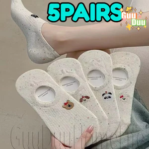 Tất dài đến mắt cá chân in hình hoạt hình mùa hè 2-5 đôi - Tất ngắn chấm bi - Mềm mại, thoáng khí, thoải mái - Hàng dệt kim thông thường vô hình - dành cho Unisex Mặc hàng ngày / Giao hàng miễn phí