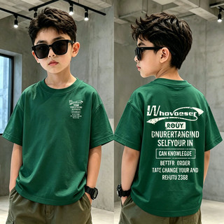 Áo thun bé trai in chữ Whohoeser 2 mặt, cotton mềm mát, áo ngắn tay cho bé 3-12 tuổi, nhiều màu lựa chọn