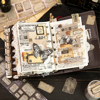 ENWEI 50mm * 2m 1 Cuộn [Vintage Marks Series] Thẻ Nhãn Cơ Bản Retro Kraft Die Cut Phong Cảnh Miếng Dán Băng Cho Nhật Ký Đồ Dùng Thêu Sò