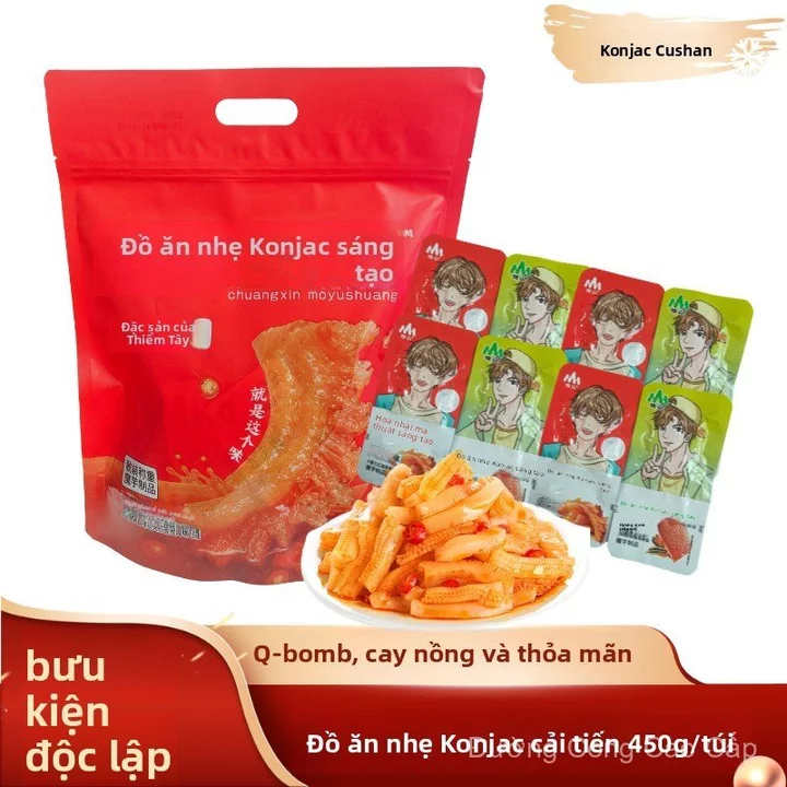 Đồ ăn vặt Konjac sáng tạo Zhushan450g Đồ ăn vặt đóng gói để thỏa mãn cơn thèm, đồ ăn vặt đêm khuya, đồ ăn vặt sốt mè cay