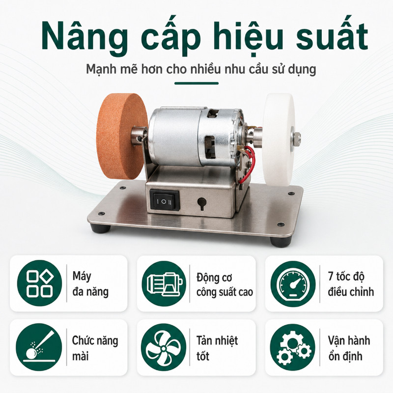 Máy Mài 2 Đá Mini Để Bàn Điều Chỉnh 7 Tốc Độ, Thiết Kế Nhỏ Gọn Điện 220V, Dùng Mài Dao Kéo Cho Gia Đình & Xưởng
