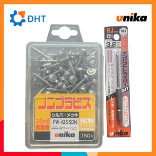 Combo ốc vít bắt tường 4mm và mũi khoan bê tông 3.2mm Unika Nhật bản và mũi khoan RJ3.2