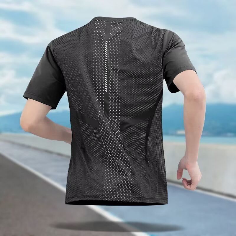 Áo thun nam nhanh khô thoáng khí để tập chạy bộ và tập cầu lông thể dục mùa hè