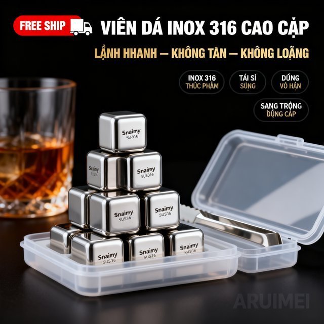 4/6/8/10 viên  đá inox giữ lạnh việt thắng thời trang   Đá Lạnh Inox 316   Thực Phẩm Cao Cấp Đá Whiskey Không Tan Kẹp Gắp Hộp Đựng Tái Sử Dụng Làm Lạnh Nhanh