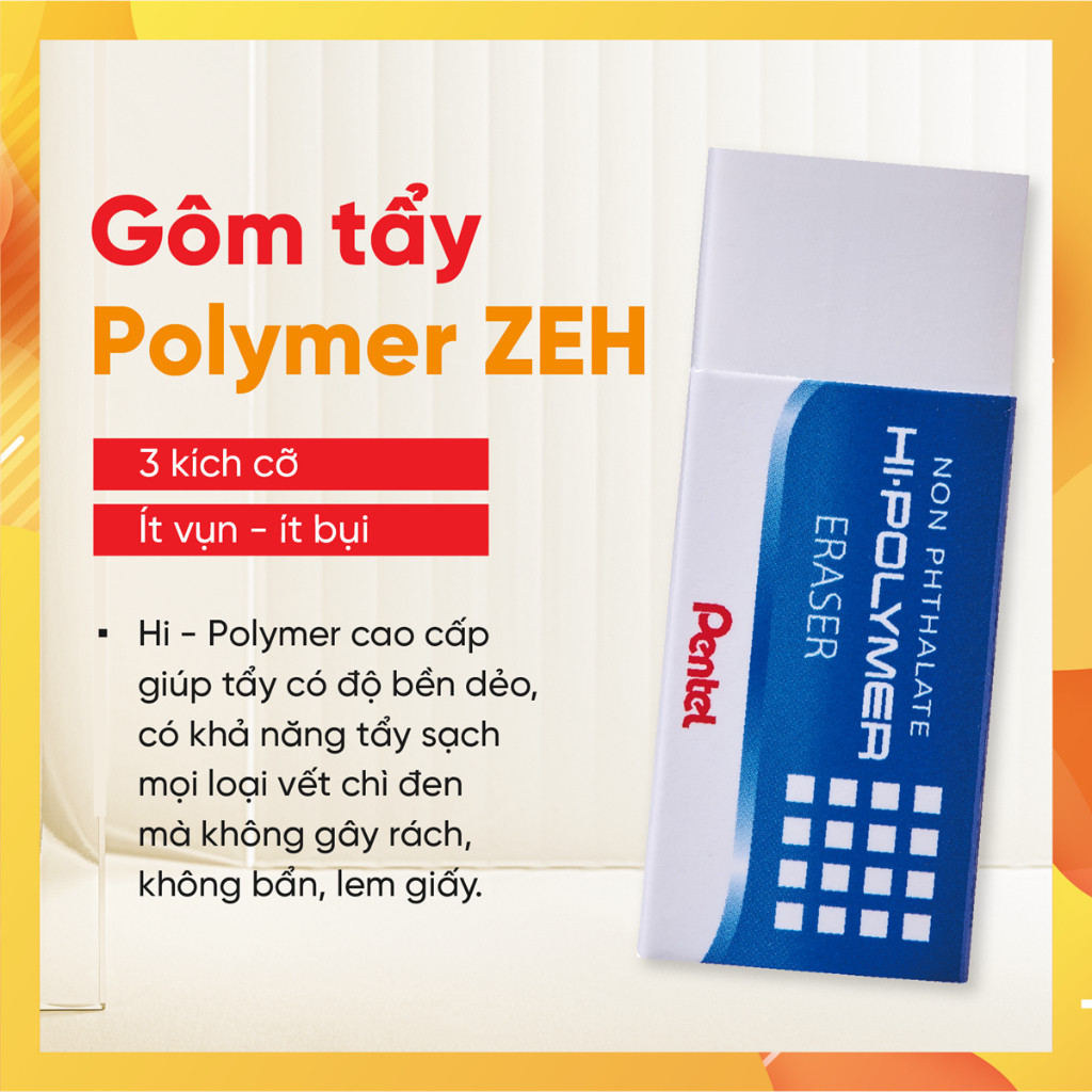 Combo 6 tẩy bút chì Pentel ZEH đủ size gôm tẩy siêu sạch mềm ít vụn an toàn cho học sinh