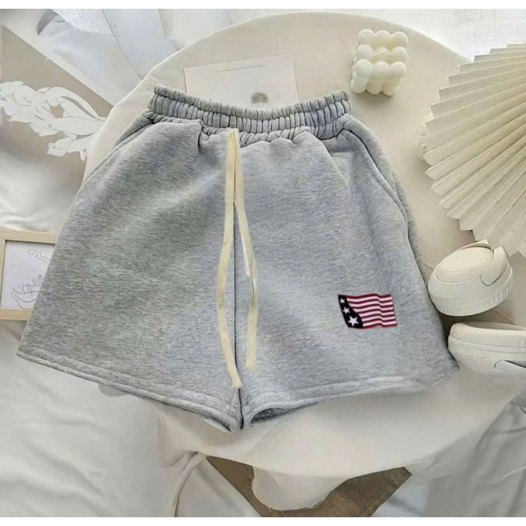 Quần đùi cộc short 2 da ép Hàn L1 chất dày, form đứng, trẻ trung, hình lá cờ mỹ -chang3158