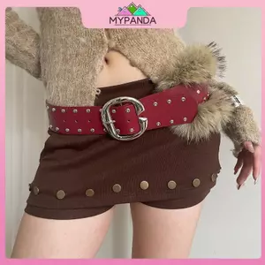 MYPANDA Cao Cấp Lông Thú Giả Chắp Vá Thắt Lưng Rộng Cho Nữ Hạng Nặng Punk Phong Cách Retro Đinh Tán Thắt Lưng Có Váy Quần Jean Thắt Lưng.