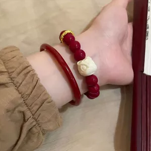 Đỏ Thức Tỉnh Vòng Tay Sư Tử Nữ Thu Đông Mới Trung Quốc Retro Phong Cách Trung Quốc Vòng Tay Niche Thiết Kế Cảm Thấy Cao Giả Cinnabar Vòng Tay Cao Cấp