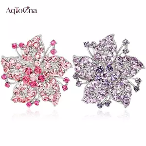 AqToCna Nữ Thời Trang Pha Lê Hoa Lớn Thổ Cẩm Pin Kim Cương Giả Quyến Rũ Cưới Thổ Cẩm AqToCna