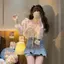 Áo Cardigan chống nắng mỏng bên ngoài dành cho nữ Ren Trumpet Tay ngắn Khăn choàng nhỏ phù hợp với mùa hè Váy đeo chéo siêu cổ tích