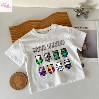 Áo Thun Bé Trai Minecraft Game, Áo Ngắn Tay Cotton Mềm Thoáng, Thời Trang Pixel, Cho Bé 3-12 Tuổi
