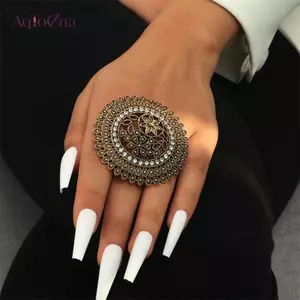 AqToCna Vintage Lớn Màu Vàng Nữ-Midi-Rings Khắc Hoa Họa Tiết Retro Đảng AqToCna
