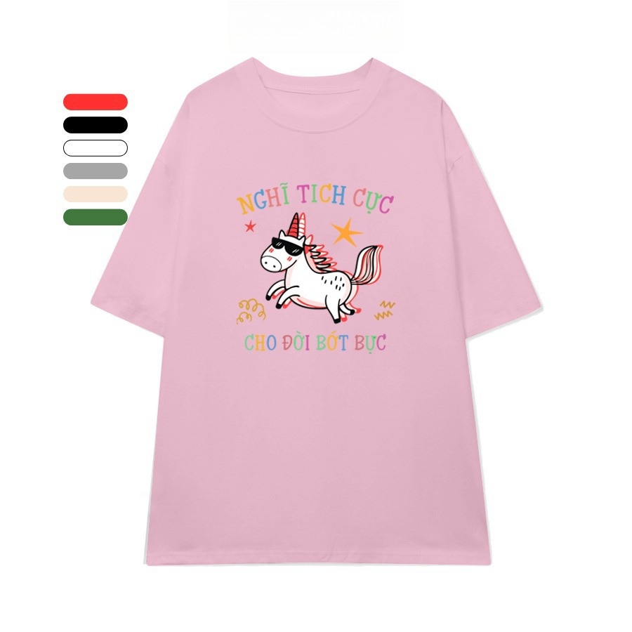 （Giao hàng 24h）Angela Áo Thun Nữ, Áo Phông Unisex Mã TN So Happy Chất Cotton Thoáng Mát Form Rộng Tay Lỡ Cho Nam Nữ