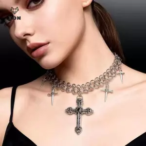 Dây nối chéo Hip-hop Gothic Phong cách Punk Dây chuyền rộng Vòng cổ cho nữ sel Mặt dây chuyền Nelace [Mina]