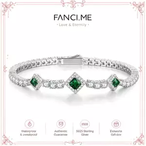 FANCIME "Vuông Lấp Lánh" May Birthstone Ngọc Lục Bảo Bạc Vòng Tay Tennis