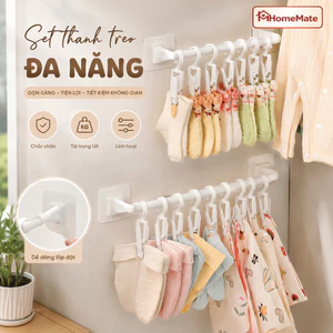 Set Thanh Treo Đồ HomeMate Kèm 10 Móc Kẹp Dán Tường, Giá Treo Tất Vớ Đồ Lót Đồ Em Bé Gọn Gàng