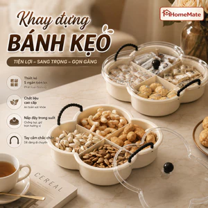 Khay Đựng Bánh Kẹo Có Nắp Đậy Chia Ngăn, Hộp Đựng Mứt Tết Hình Hoa Sang Trọng, Khay Đựng Hạt Trái Cây Decor Phòng Khách