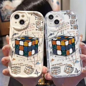 Ốp lưng tương thích cho iPhone 17 Air 16 15 14 13 12 11 Pro X XR XS Max SE 2020 6 7 8 Plus Kem gợn sóng viền cong Motif Magic Cube NYK161